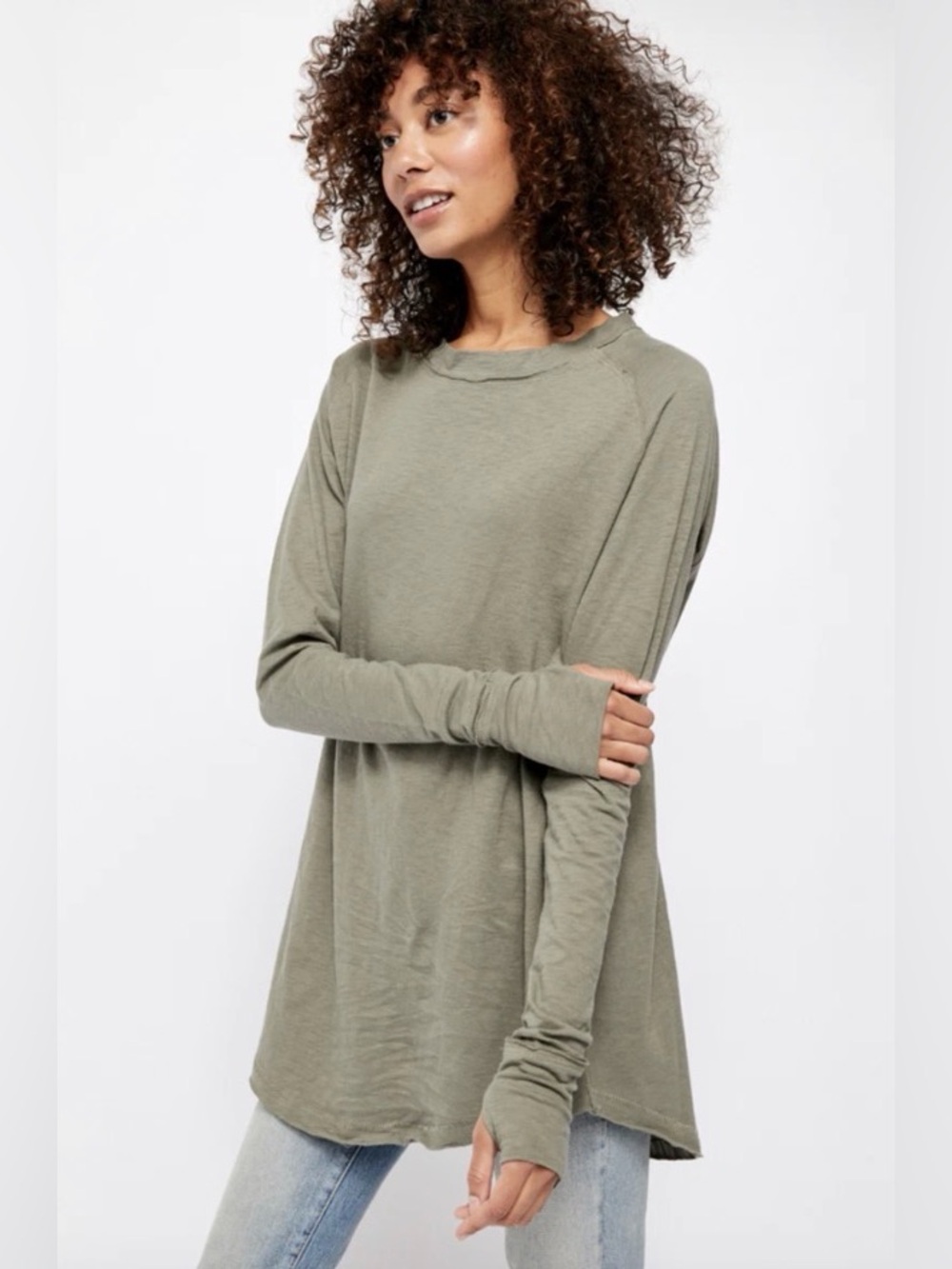 Free People We The Free Women’s Olive Green Arden Long Sleeve Tee, Size XL